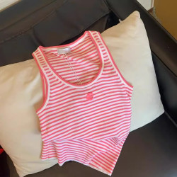 專櫃撤廻剪標粉色條紋工字背心女夏季新款外穿性格辣妹針織小上衣