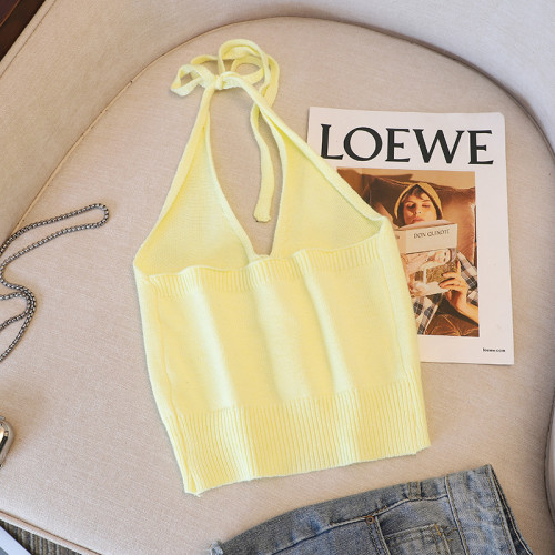 專櫃撤廻剪標小吊帶辣妹抹胸美背上衣女夏新款設計感系帶掛脖背心