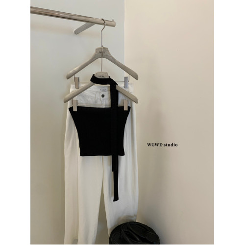 十三行 一字領飄帶針織抹胸性感緊身辣妹外穿內搭短款上衣