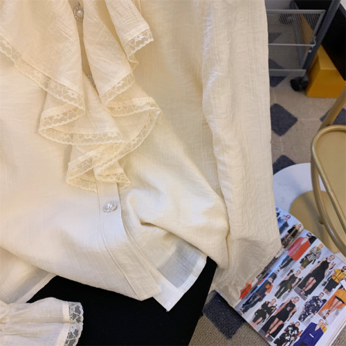 實拍 荷葉邊系帶蝴蝶結雪紡襯衫2024新秋款設計小衆長袖上衣女 實拍 荷葉邊系帶蝴蝶結雪紡襯衫2024新秋款設計小衆長袖上衣女