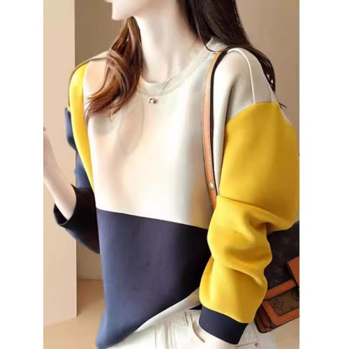 時尚高級感2025年新款秋季女裝法式設計休閒圓領撞色拼接寬鬆衛衣