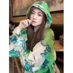 專櫃商場撤廻女裝印花女中長款夏季寬鬆收腰顯瘦透氣薄防曬服