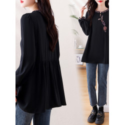 九月陌墨秋氣質顯瘦新中式刺綉襯衣大碼女裝寬鬆遮肚顯瘦長袖上衣