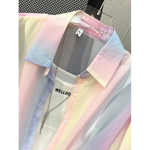 法式時尚彩虹冰絲防曬衣女2026夏款顯瘦雪紡襯衣薄款防曬開衫外套