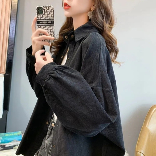 2026春秋新款大碼寬鬆燈芯絨開衫慵懶風百搭襯衫女開衫上衣外套潮