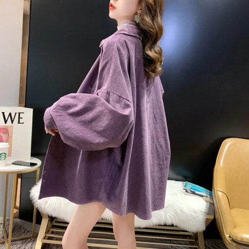 2026春秋新款大碼寬鬆燈芯絨開衫慵懶風百搭襯衫女開衫上衣外套潮