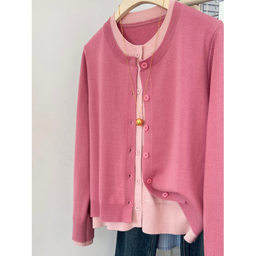 廣州十三行女裝高級歐貨樹莓粉色假兩件針織開衫玫紅毛衣外套秋冬 廣州十三行女裝高級歐貨樹莓粉色假兩件針織開衫玫紅毛衣外套秋冬