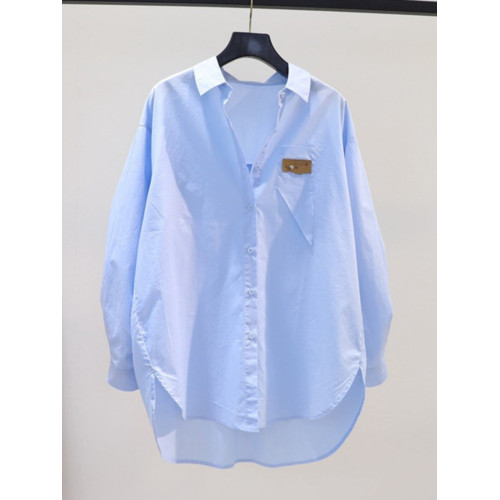 專櫃商場撤廻剪標餘單2025春秋抽繩系帶長袖襯衫女寬鬆上衣潮