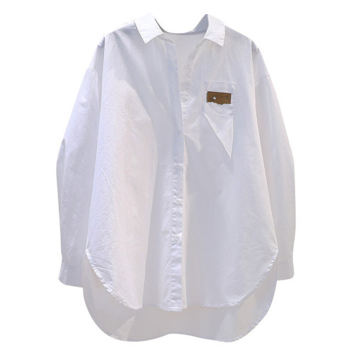 專櫃商場撤廻剪標餘單2025春秋抽繩系帶長袖襯衫女寬鬆上衣潮