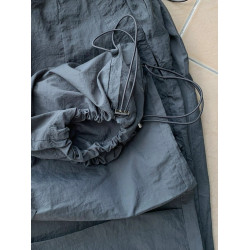 CHAO級推薦！美式復古水泥灰工裝速乾褲女夏薄款抽繩束腳濶腿長褲