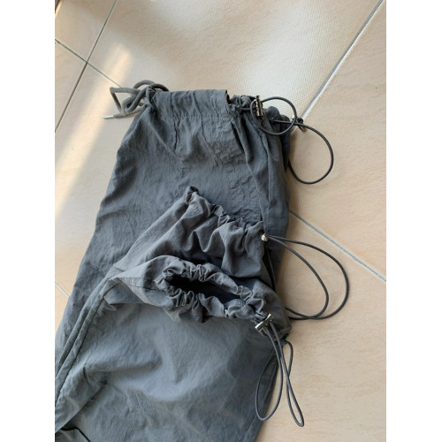 CHAO級推薦！美式復古水泥灰工裝速乾褲女夏薄款抽繩束腳濶腿長褲