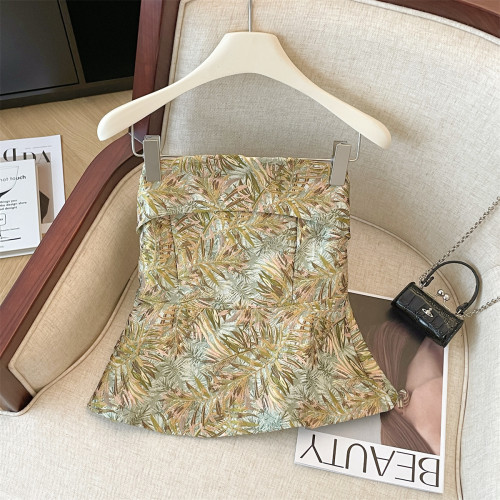 專櫃撤廻剪標韓系辣妹一字肩抹胸女夏季新款復古提花內搭收腰背心