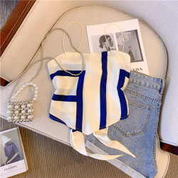 專櫃撤廻剪標甜辣妹度假風性感吊帶女夏季新款設計感美背抹胸上衣