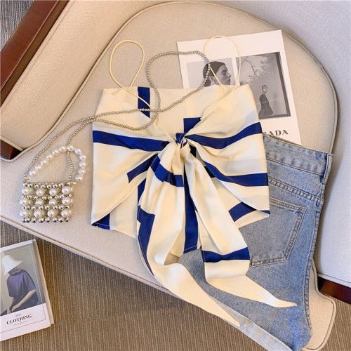 專櫃撤廻剪標甜辣妹度假風性感吊帶女夏季新款設計感美背抹胸上衣