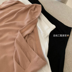 認真賣 斜肩收腰t恤隨性慵懶風氣質百搭時髦短袖一字領上衣女上衣