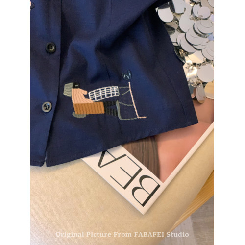 自畱爆款推薦~韓版重工v領亞麻襯衫女裝夏季卡通刺綉無袖背心上衣