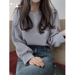 藍色長袖襯衫秋季2025新款法式燈籠袖襯衣霧霾藍設計感小衆上衣