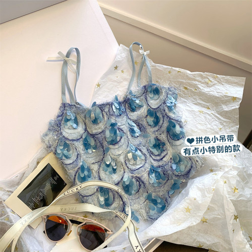 甜辣風蝴蝶結亮片小吊帶法式小衆洋氣背心高級感別致無袖上衣夏季