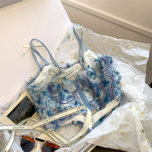 甜辣風蝴蝶結亮片小吊帶法式小衆洋氣背心高級感別致無袖上衣夏季