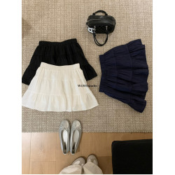 十三行 春季新款芭蕾褶皺半身裙休閒松緊高腰防走光A字短裙子女