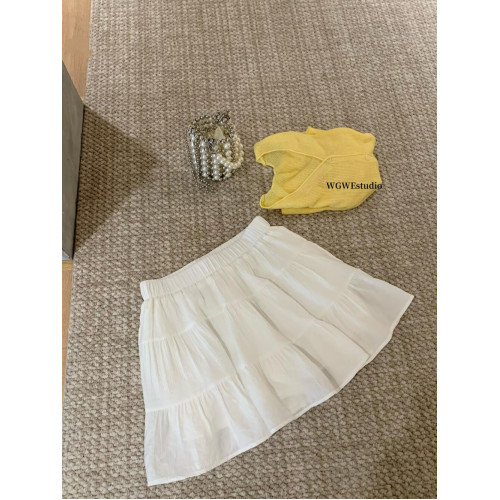 十三行 春季新款芭蕾褶皺半身裙休閒松緊高腰防走光A字短裙子女