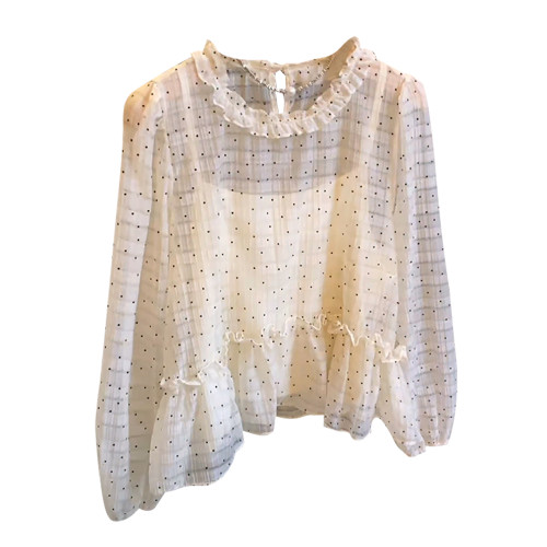 自畱款推薦~超好看韓系高級感波點娃娃衫女春夏花邊雪紡襯衫上衣