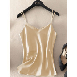 夏季新款v領吊帶女外穿無袖寬鬆大碼氣質減齡緞面上衣ins打防曬服