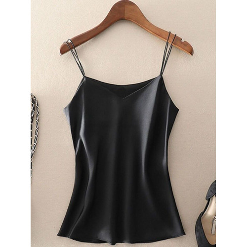 夏季新款v領吊帶女外穿無袖寬鬆大碼氣質減齡緞面上衣ins打防曬服