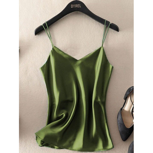 夏季新款v領吊帶女外穿無袖寬鬆大碼氣質減齡緞面上衣ins打防曬服