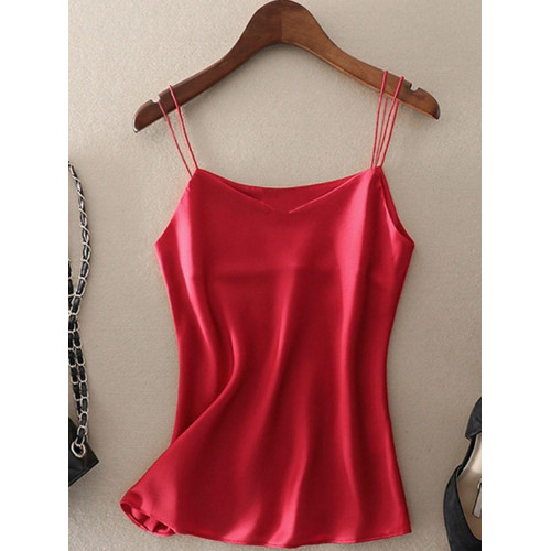 夏季新款v領吊帶女外穿無袖寬鬆大碼氣質減齡緞面上衣ins打防曬服