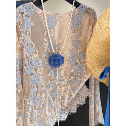 法式復古重工蕾絲勾花上衣女2026年夏新款時尚防曬圓領百搭打底衫