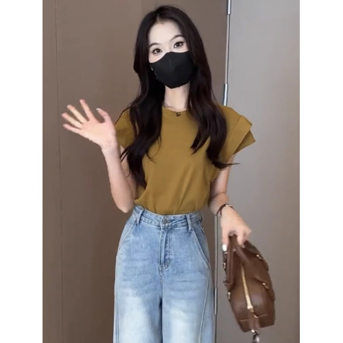 法式洋氣時尚設計感打底衫今年夏季新款純色短袖蝴蝶結女裝上衣潮