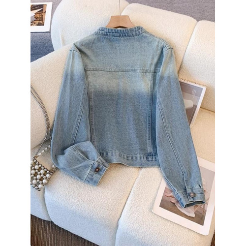 廣州十三行女裝穿搭~開春外套~春秋款小個子百搭短款立領牛仔夾克