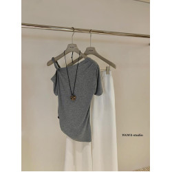 認真賣 韓系短袖夏扭結斜肩一字領多穿法設計感紙片人T恤上衣女