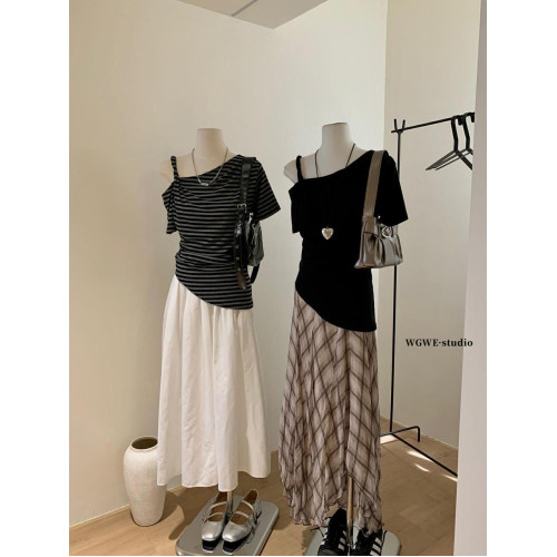 認真賣 韓系短袖夏扭結斜肩一字領多穿法設計感紙片人T恤上衣女