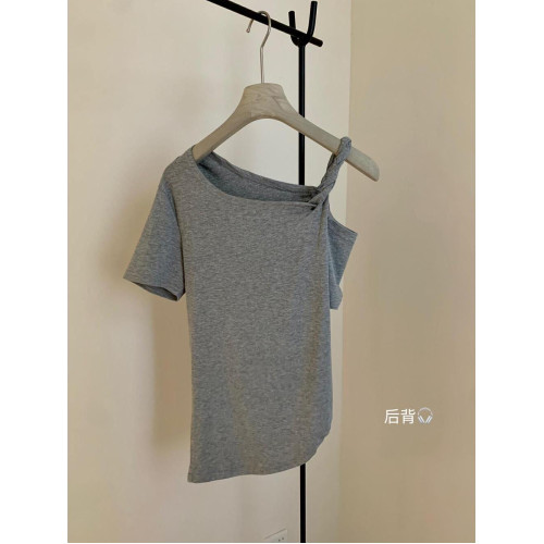 認真賣 韓系短袖夏扭結斜肩一字領多穿法設計感紙片人T恤上衣女