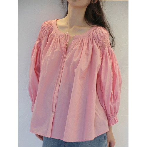 甜美減齡法式別致燈籠袖粉色襯衫女夏季薄款別致漂亮洋氣顯瘦小衫