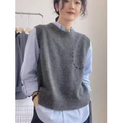 2025春秋新款羊毛馬甲女無袖寬鬆背心坎肩針織衫簡約休閒外搭上衣