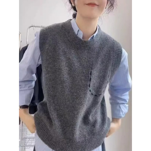 2025春秋新款羊毛馬甲女無袖寬鬆背心坎肩針織衫簡約休閒外搭上衣