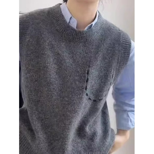 2025春秋新款羊毛馬甲女無袖寬鬆背心坎肩針織衫簡約休閒外搭上衣