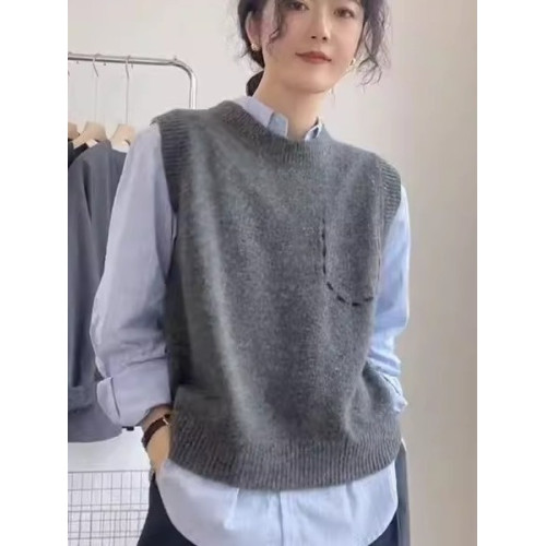 2025春秋新款羊毛馬甲女無袖寬鬆背心坎肩針織衫簡約休閒外搭上衣