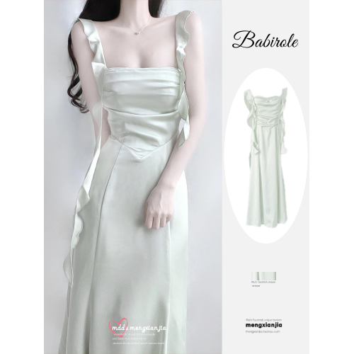 茶系穿搭飄帶吊帶連衣裙2025新款女春夏季性感抹胸收腰修身包臀裙