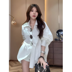 中長款防曬衫白色襯衫女秋季2025年新款寬鬆純棉休閒別致上衣外套