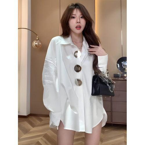 中長款防曬衫白色襯衫女秋季2025年新款寬鬆純棉休閒別致上衣外套