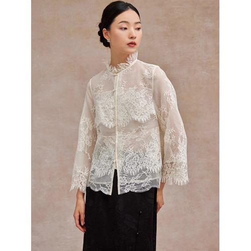 法式鏤空蕾絲衫顯瘦別致2025秋季長袖流行通勤上衣高級感輕奢小衫
