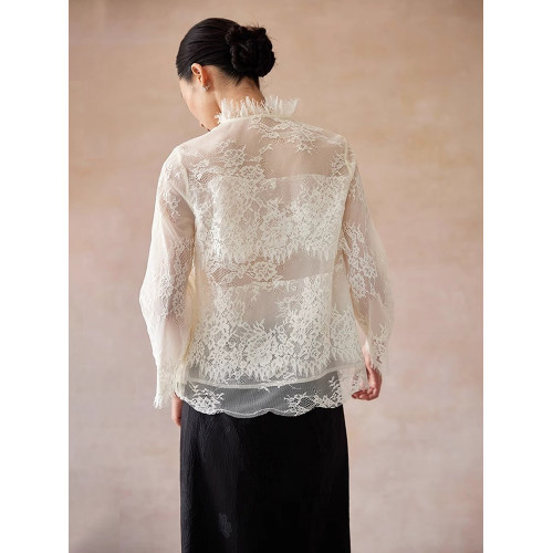 法式鏤空蕾絲衫顯瘦別致2025秋季長袖流行通勤上衣高級感輕奢小衫