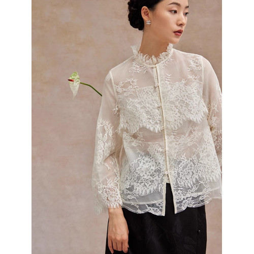 法式鏤空蕾絲衫顯瘦別致2025秋季長袖流行通勤上衣高級感輕奢小衫