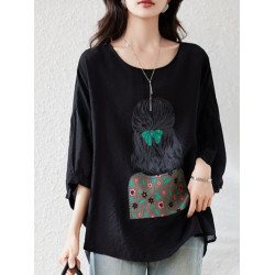 九月墨陌法式七分袖別致防曬襯衫女夏季新款遮肚顯瘦後背花邊小衫