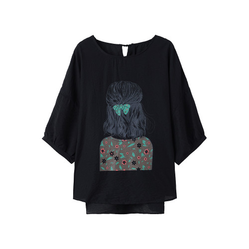 九月墨陌法式七分袖別致防曬襯衫女夏季新款遮肚顯瘦後背花邊小衫