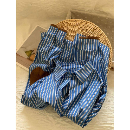 今年流行輕熟法式高級感藍白條紋襯衫女2025秋冬新款百搭減齡上衣